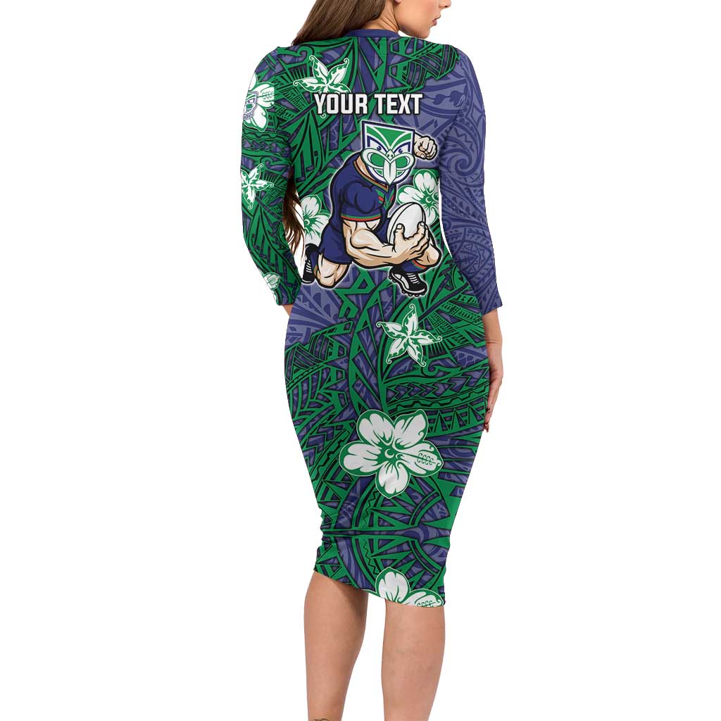 Personalised New Zealand Warriors Family Matching Long Sleeve Bodycon Dress and Hawaiian Shirt Polynesian Tribal Pattern With Rugby Warrior Mascot Art