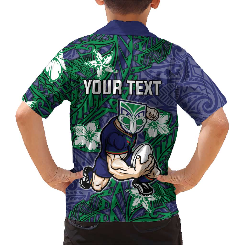 Personalised New Zealand Warriors Family Matching Off Shoulder Maxi Dress and Hawaiian Shirt Polynesian Tribal Pattern With Rugby Warrior Mascot Art
