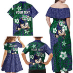 Personalised New Zealand Warriors Family Matching Off Shoulder Maxi Dress and Hawaiian Shirt Polynesian Tribal Pattern With Rugby Warrior Mascot Art
