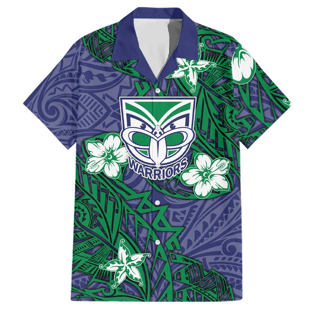 Personalised New Zealand Warriors Family Matching Off Shoulder Maxi Dress and Hawaiian Shirt Polynesian Tribal Pattern With Rugby Warrior Mascot Art