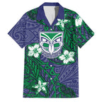 Personalised New Zealand Warriors Family Matching Off Shoulder Maxi Dress and Hawaiian Shirt Polynesian Tribal Pattern With Rugby Warrior Mascot Art