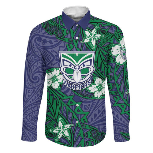 Personalised New Zealand Warriors Family Matching Off Shoulder Maxi Dress and Hawaiian Shirt Polynesian Tribal Pattern With Rugby Warrior Mascot Art