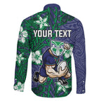 Personalised New Zealand Warriors Family Matching Off Shoulder Maxi Dress and Hawaiian Shirt Polynesian Tribal Pattern With Rugby Warrior Mascot Art