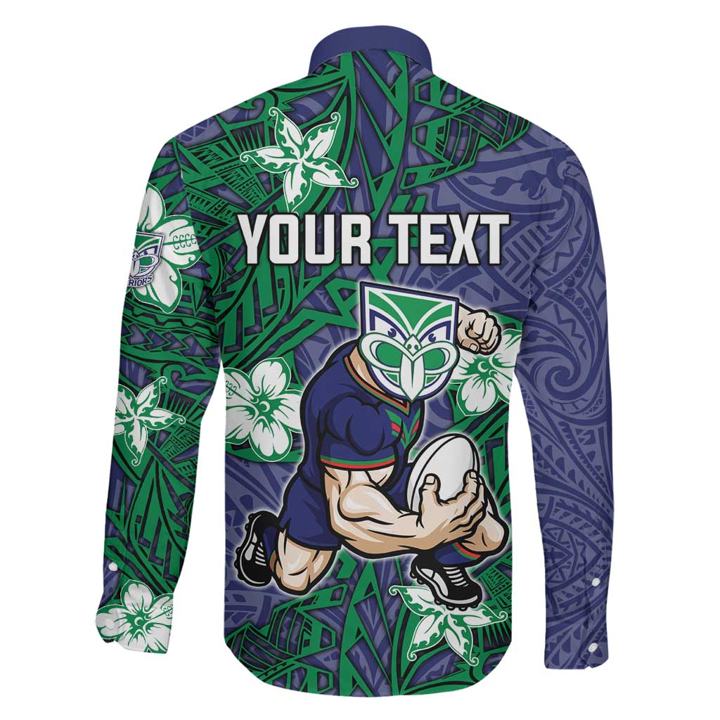 Personalised New Zealand Warriors Family Matching Off Shoulder Maxi Dress and Hawaiian Shirt Polynesian Tribal Pattern With Rugby Warrior Mascot Art
