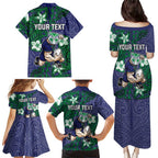 Personalised New Zealand Warriors Family Matching Puletasi and Hawaiian Shirt Polynesian Tribal Pattern With Rugby Warrior Mascot Art