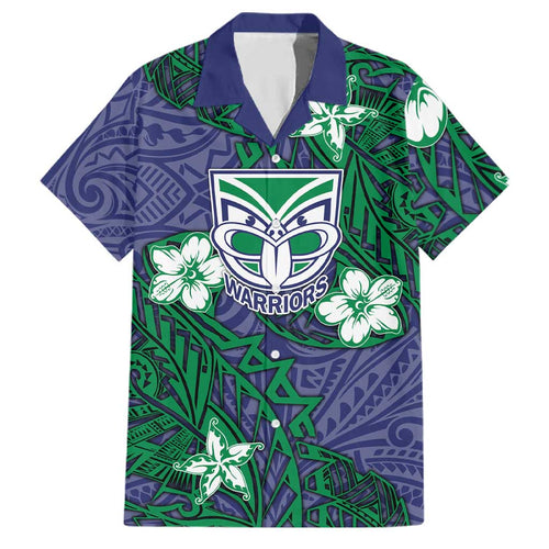 Personalised New Zealand Warriors Family Matching Puletasi and Hawaiian Shirt Polynesian Tribal Pattern With Rugby Warrior Mascot Art