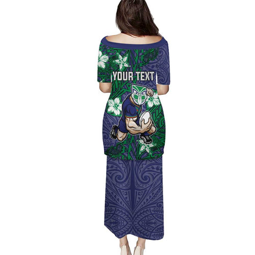 Personalised New Zealand Warriors Family Matching Puletasi and Hawaiian Shirt Polynesian Tribal Pattern With Rugby Warrior Mascot Art