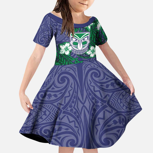 Personalised New Zealand Warriors Family Matching Short Sleeve Bodycon Dress and Hawaiian Shirt Polynesian Tribal Pattern With Rugby Warrior Mascot Art