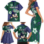 Personalised New Zealand Warriors Family Matching Short Sleeve Bodycon Dress and Hawaiian Shirt Polynesian Tribal Pattern With Rugby Warrior Mascot Art