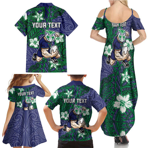 Personalised New Zealand Warriors Family Matching Summer Maxi Dress and Hawaiian Shirt Polynesian Tribal Pattern With Rugby Warrior Mascot Art
