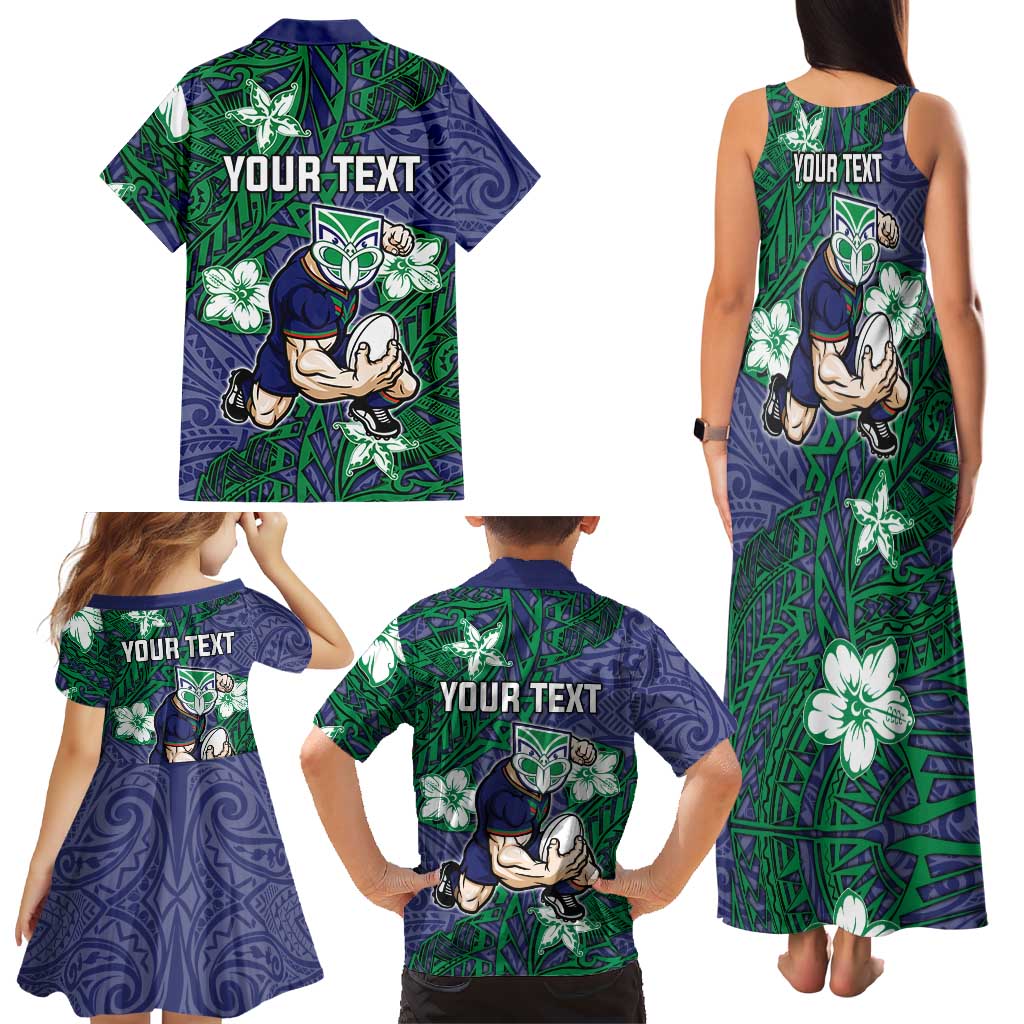Personalised New Zealand Warriors Family Matching Tank Maxi Dress and Hawaiian Shirt Polynesian Tribal Pattern With Rugby Warrior Mascot Art
