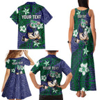 Personalised New Zealand Warriors Family Matching Tank Maxi Dress and Hawaiian Shirt Polynesian Tribal Pattern With Rugby Warrior Mascot Art