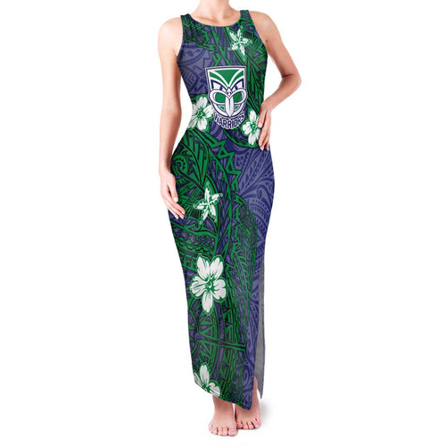 Personalised New Zealand Warriors Family Matching Tank Maxi Dress and Hawaiian Shirt Polynesian Tribal Pattern With Rugby Warrior Mascot Art