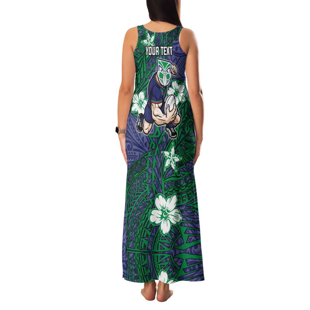 Personalised New Zealand Warriors Family Matching Tank Maxi Dress and Hawaiian Shirt Polynesian Tribal Pattern With Rugby Warrior Mascot Art