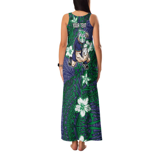 Personalised New Zealand Warriors Family Matching Tank Maxi Dress and Hawaiian Shirt Polynesian Tribal Pattern With Rugby Warrior Mascot Art