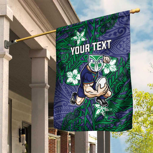 Personalised New Zealand Warriors Garden Flag Polynesian Tribal Pattern With Rugby Warrior Mascot Art