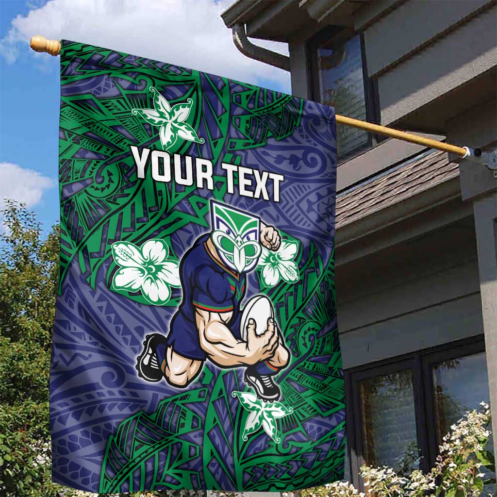 Personalised New Zealand Warriors Garden Flag Polynesian Tribal Pattern With Rugby Warrior Mascot Art