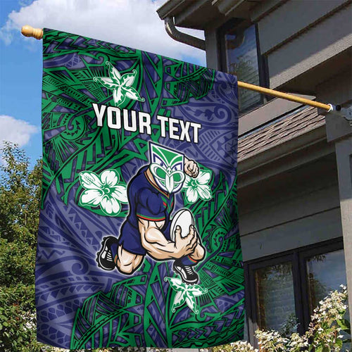 Personalised New Zealand Warriors Garden Flag Polynesian Tribal Pattern With Rugby Warrior Mascot Art