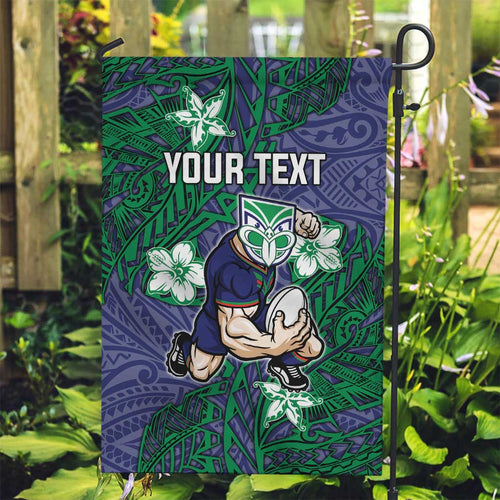 Personalised New Zealand Warriors Garden Flag Polynesian Tribal Pattern With Rugby Warrior Mascot Art