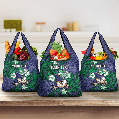 Personalised New Zealand Warriors Grocery Bag Polynesian Tribal Pattern With Rugby Warrior Mascot Art