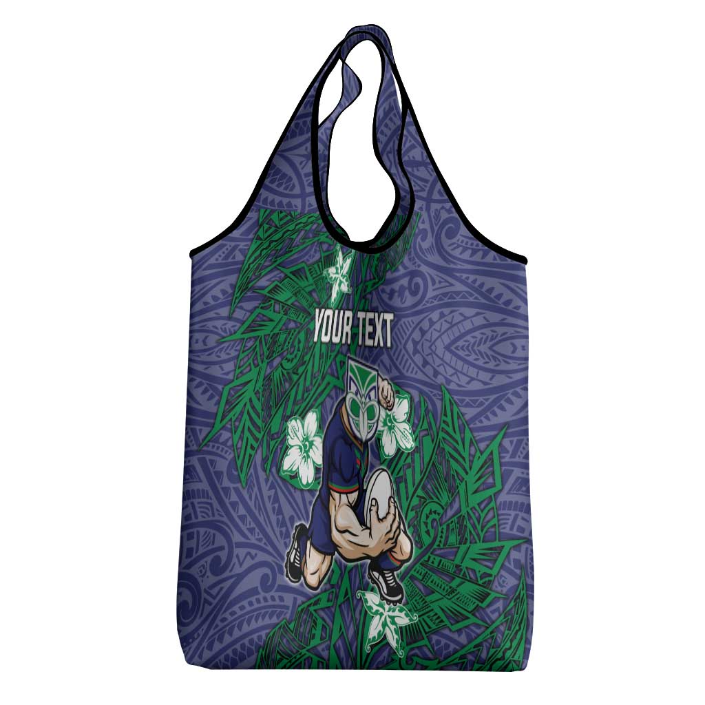 Personalised New Zealand Warriors Grocery Bag Polynesian Tribal Pattern With Rugby Warrior Mascot Art