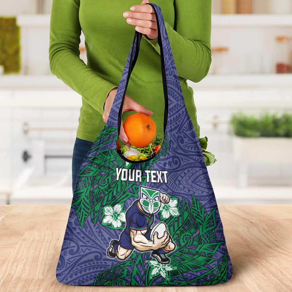 Personalised New Zealand Warriors Grocery Bag Polynesian Tribal Pattern With Rugby Warrior Mascot Art