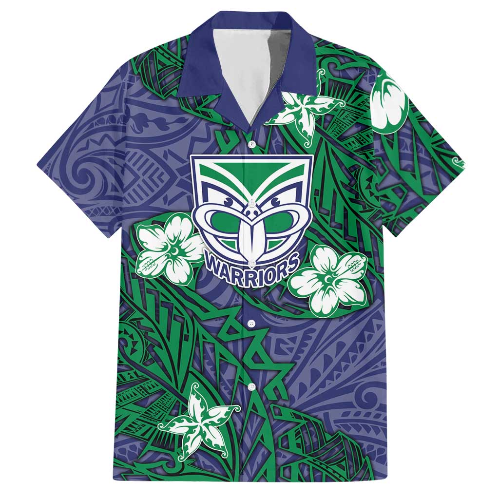 Personalised New Zealand Warriors Hawaiian Shirt Polynesian Tribal Pattern With Rugby Warrior Mascot Art