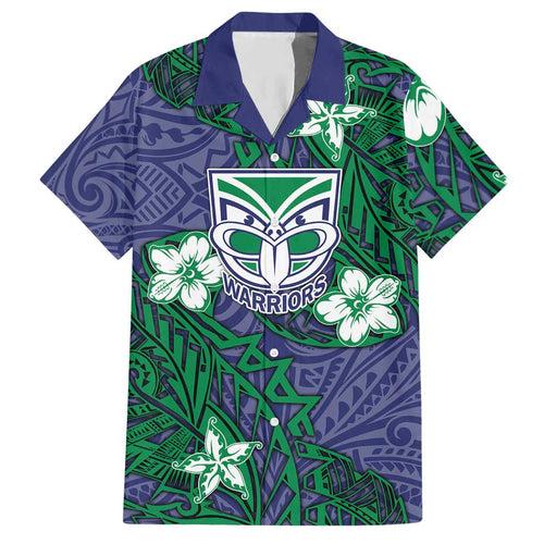 Personalised New Zealand Warriors Hawaiian Shirt Polynesian Tribal Pattern With Rugby Warrior Mascot Art