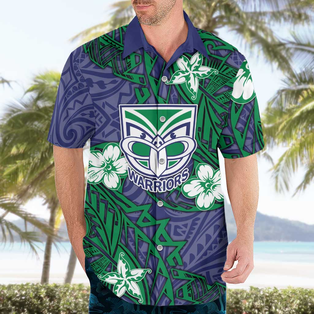 Personalised New Zealand Warriors Hawaiian Shirt Polynesian Tribal Pattern With Rugby Warrior Mascot Art