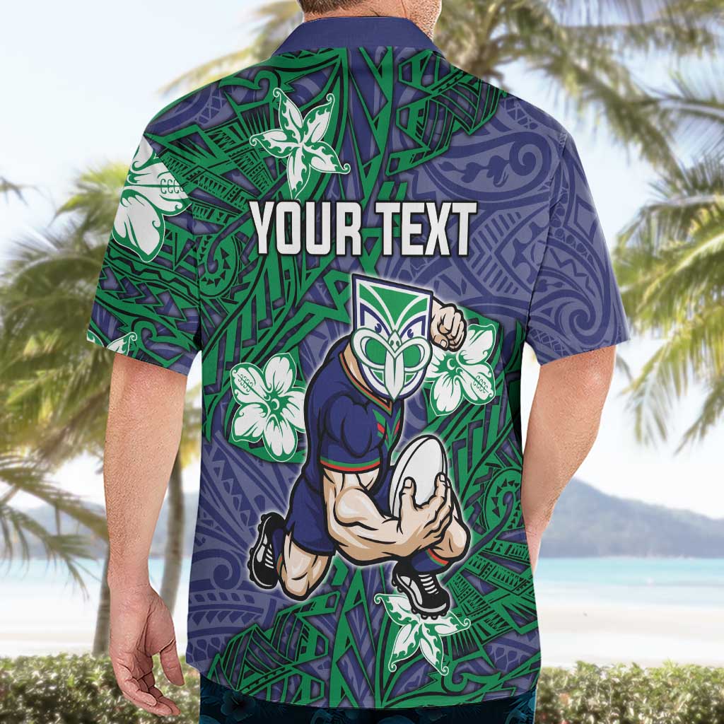 Personalised New Zealand Warriors Hawaiian Shirt Polynesian Tribal Pattern With Rugby Warrior Mascot Art