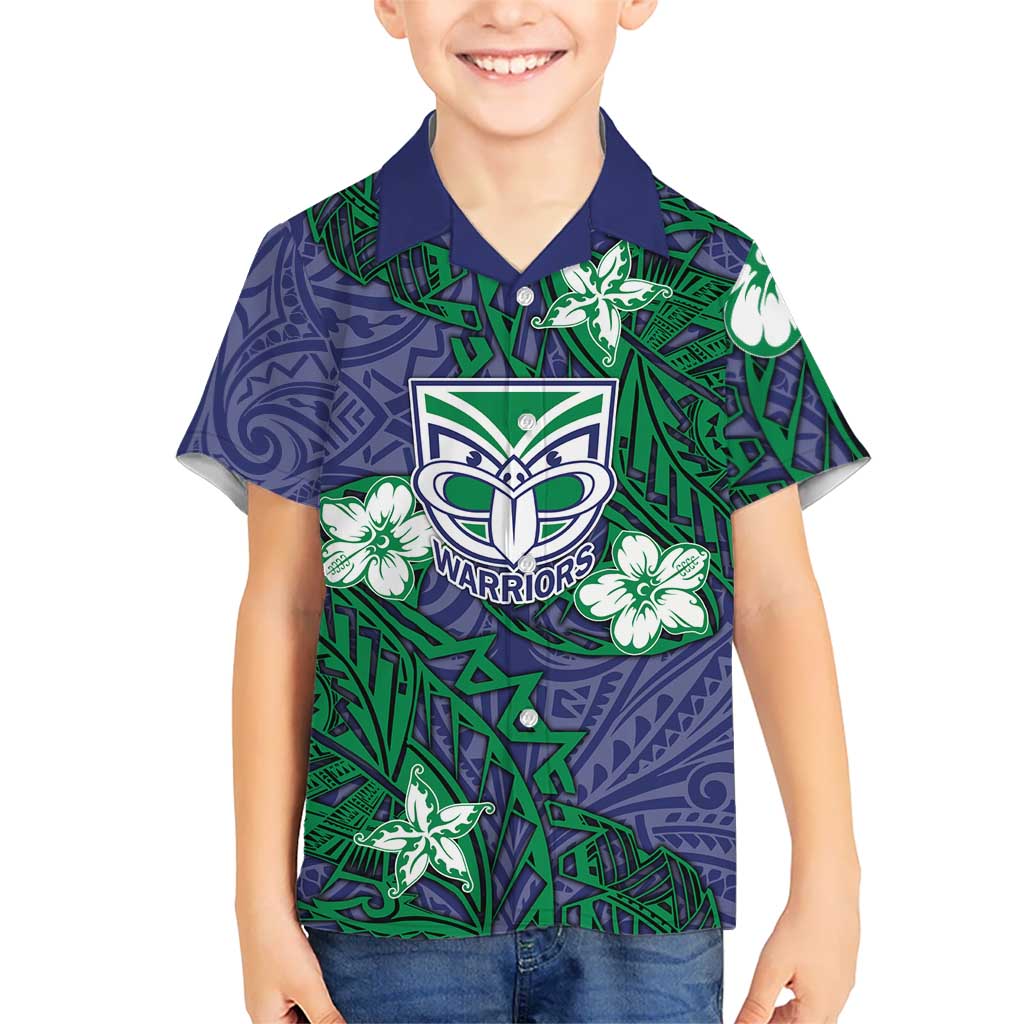Personalised New Zealand Warriors Hawaiian Shirt Polynesian Tribal Pattern With Rugby Warrior Mascot Art