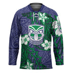 Personalised New Zealand Warriors Hockey Jersey Polynesian Tribal Pattern With Rugby Warrior Mascot Art