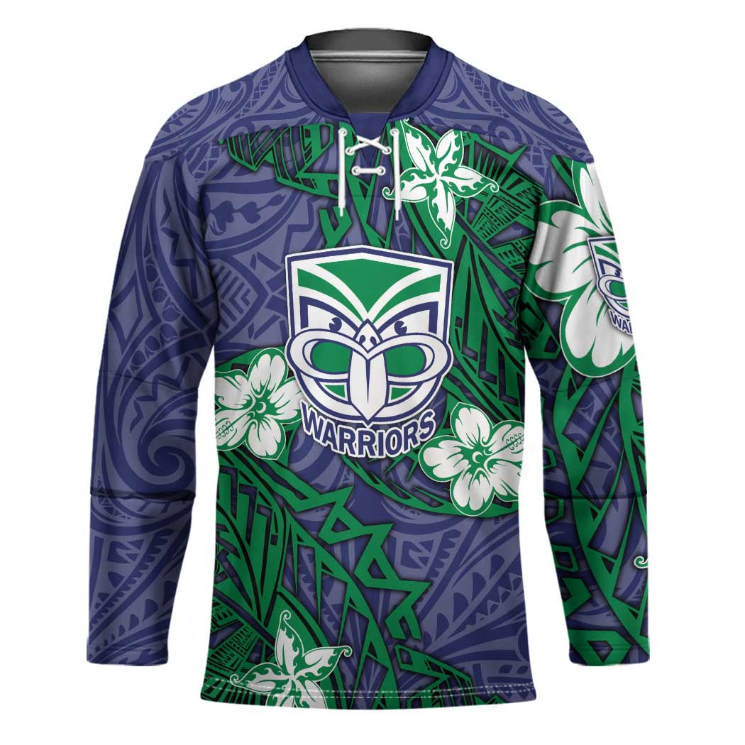 Personalised New Zealand Warriors Hockey Jersey Polynesian Tribal Pattern With Rugby Warrior Mascot Art