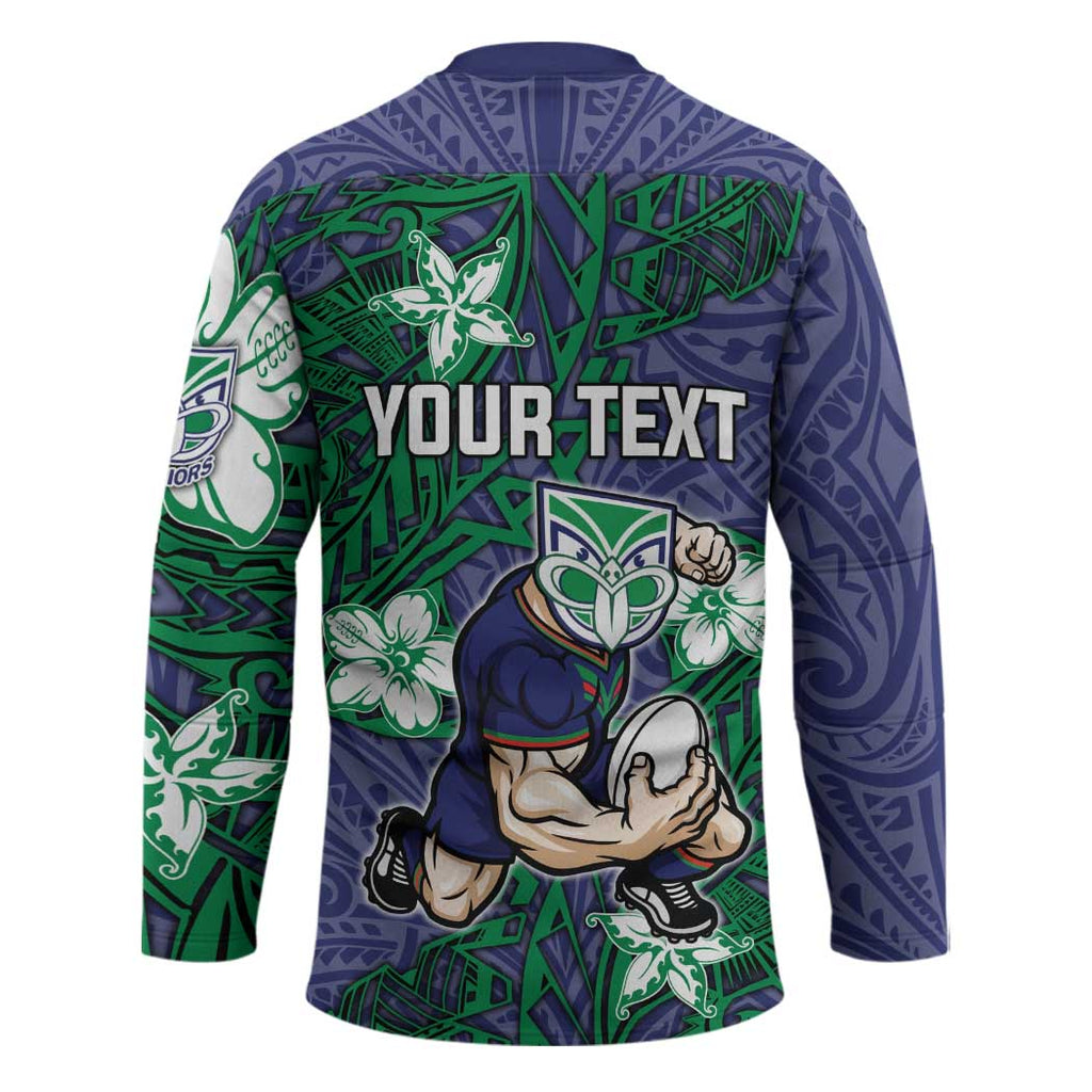 Personalised New Zealand Warriors Hockey Jersey Polynesian Tribal Pattern With Rugby Warrior Mascot Art