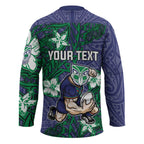 Personalised New Zealand Warriors Hockey Jersey Polynesian Tribal Pattern With Rugby Warrior Mascot Art