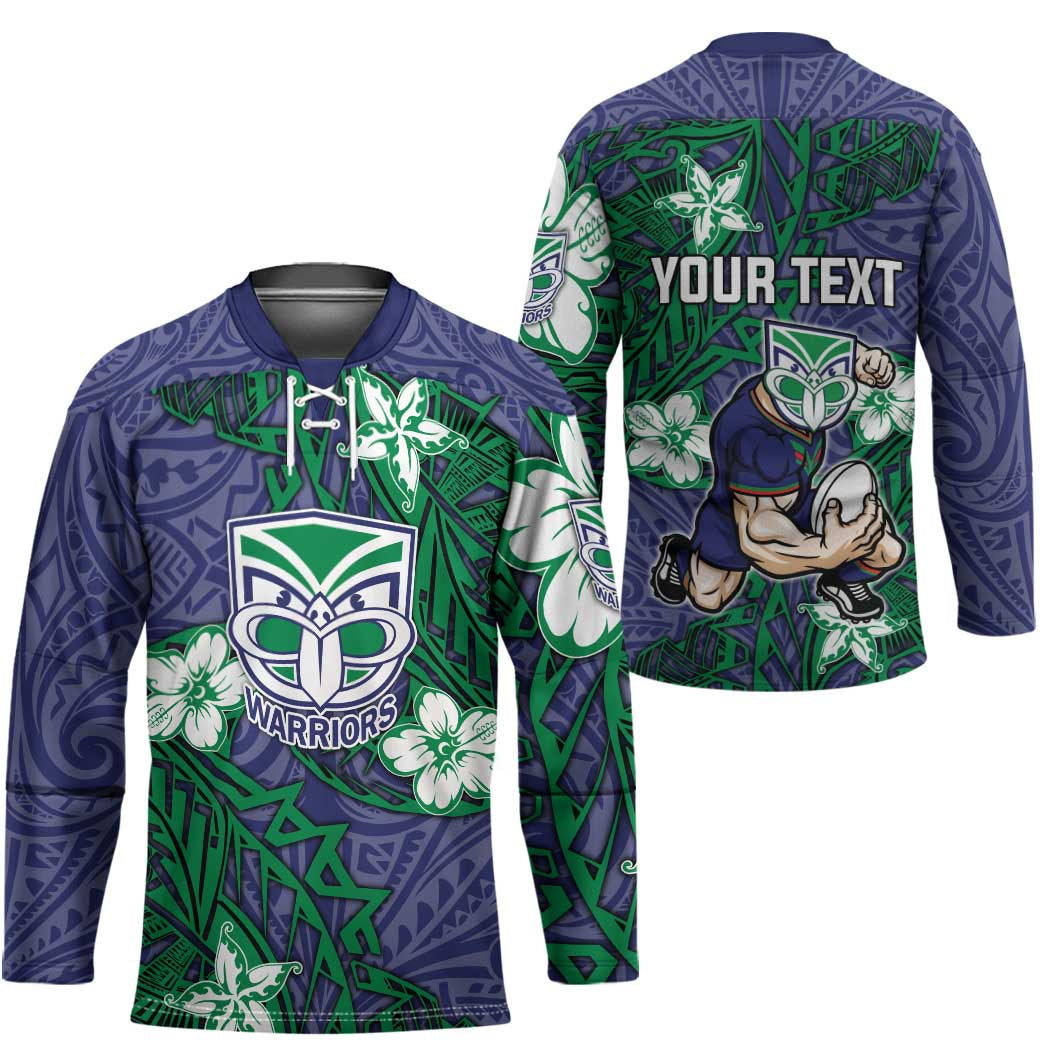 Personalised New Zealand Warriors Hockey Jersey Polynesian Tribal Pattern With Rugby Warrior Mascot Art