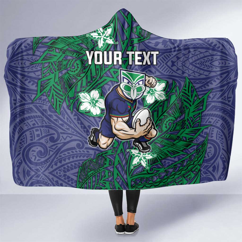 Personalised New Zealand Warriors Hooded Blanket Polynesian Tribal Pattern With Rugby Warrior Mascot Art