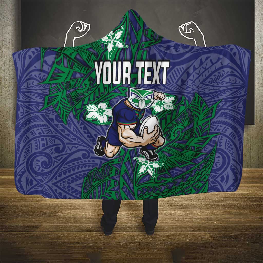 Personalised New Zealand Warriors Hooded Blanket Polynesian Tribal Pattern With Rugby Warrior Mascot Art