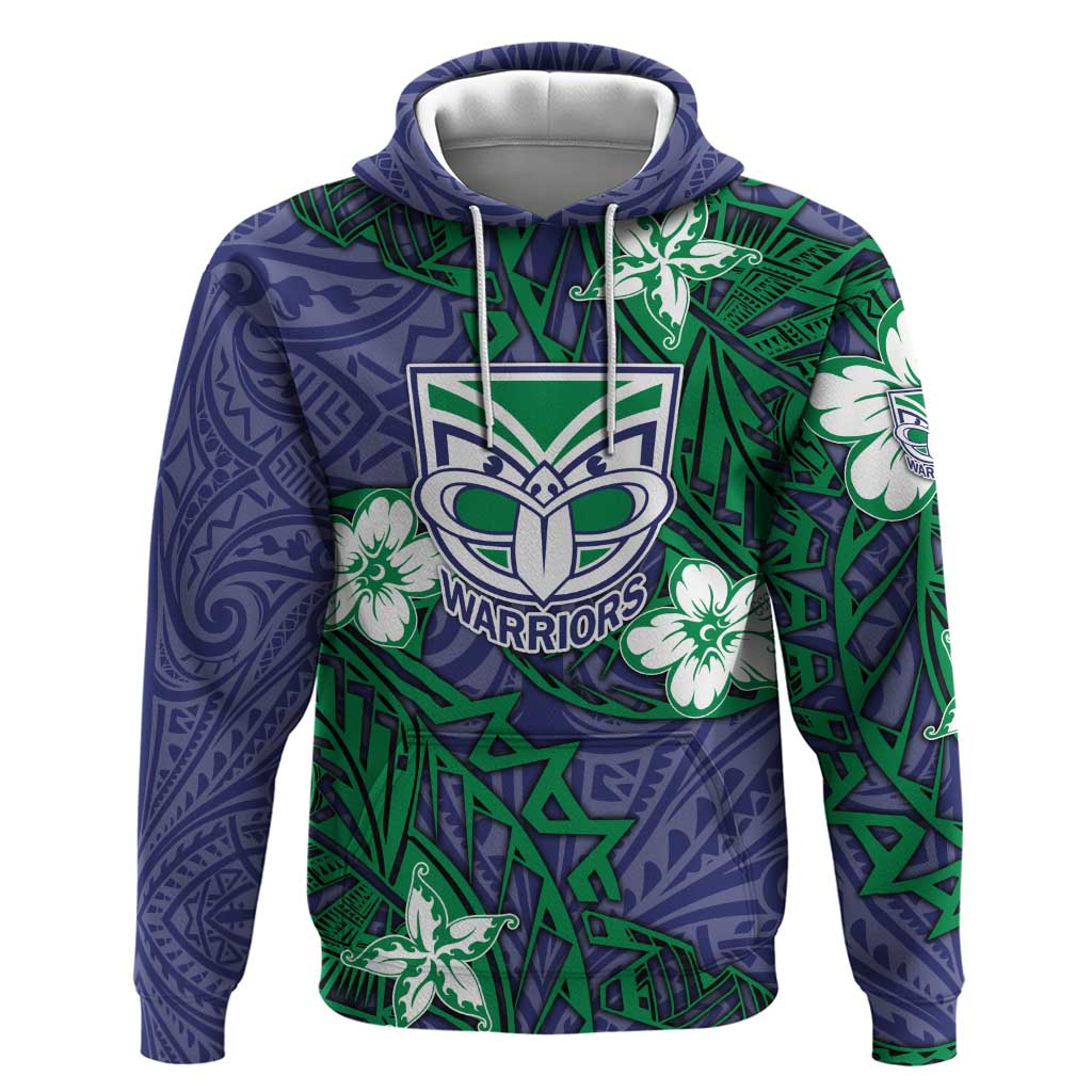 Personalised New Zealand Warriors Hoodie Polynesian Tribal Pattern With Rugby Warrior Mascot Art