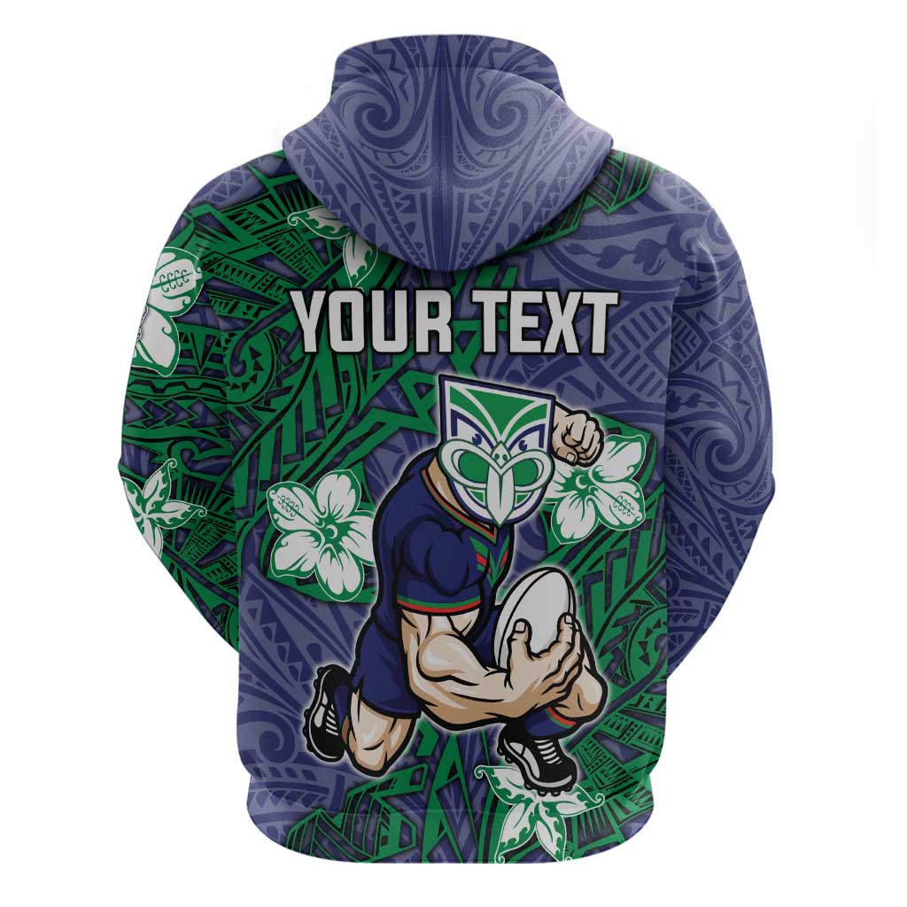 Personalised New Zealand Warriors Hoodie Polynesian Tribal Pattern With Rugby Warrior Mascot Art