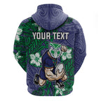 Personalised New Zealand Warriors Hoodie Polynesian Tribal Pattern With Rugby Warrior Mascot Art