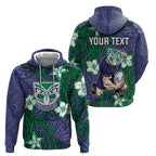Personalised New Zealand Warriors Hoodie Polynesian Tribal Pattern With Rugby Warrior Mascot Art
