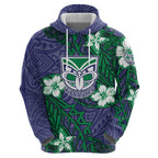 Personalised New Zealand Warriors Hoodie Polynesian Tribal Pattern With Rugby Warrior Mascot Art