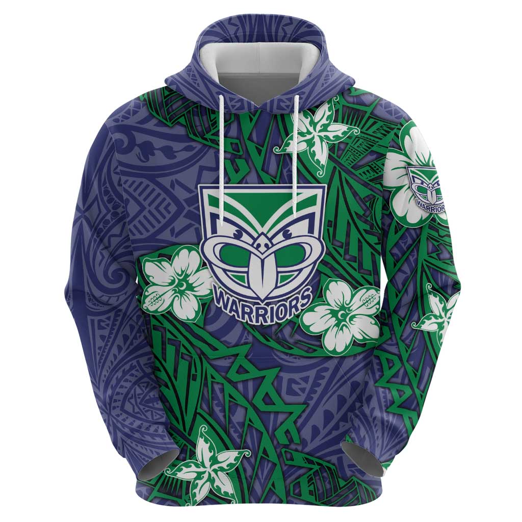 Personalised New Zealand Warriors Hoodie Polynesian Tribal Pattern With Rugby Warrior Mascot Art