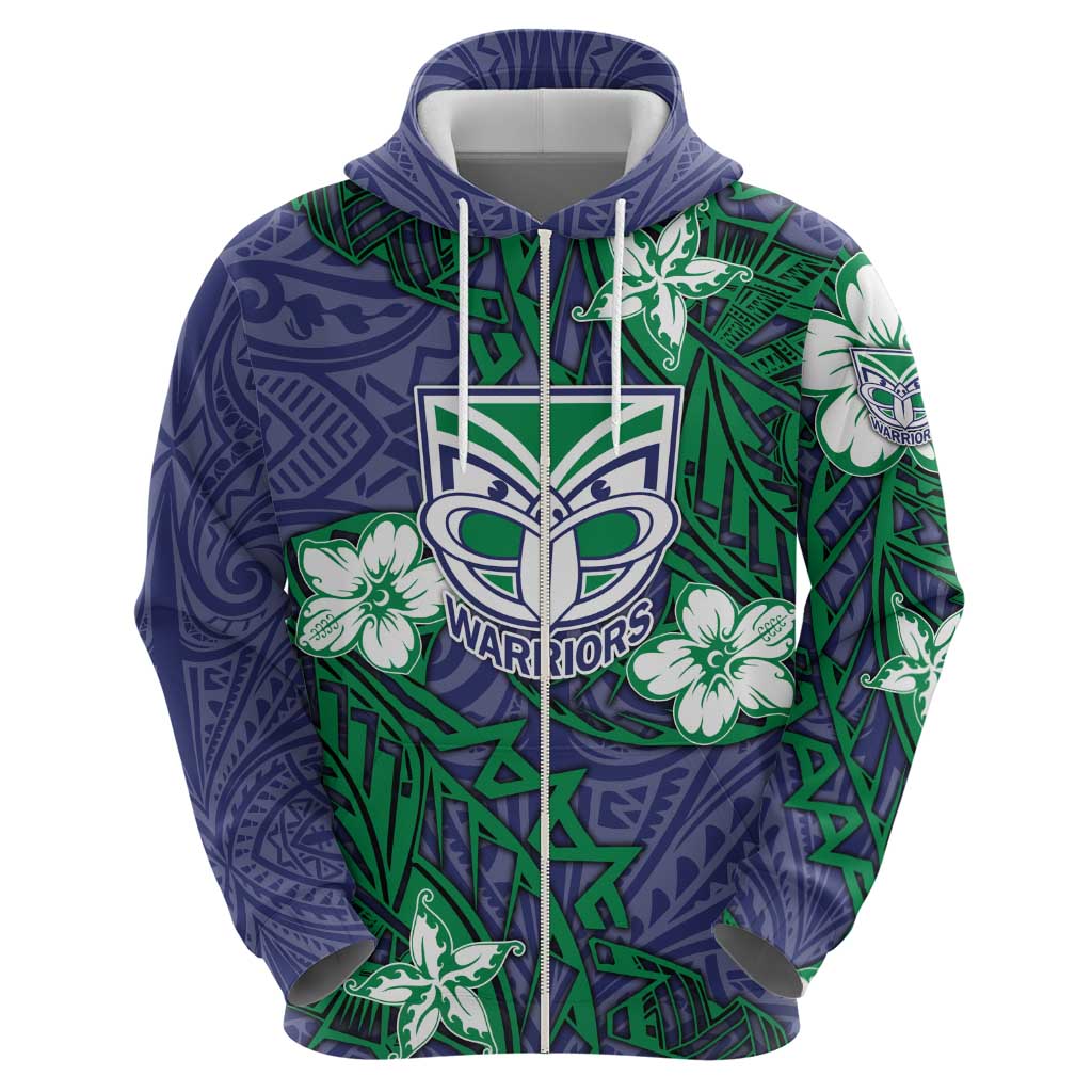 Personalised New Zealand Warriors Hoodie Polynesian Tribal Pattern With Rugby Warrior Mascot Art