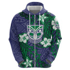 Personalised New Zealand Warriors Hoodie Polynesian Tribal Pattern With Rugby Warrior Mascot Art