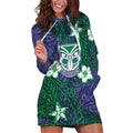 Personalised New Zealand Warriors Hoodie Dress Polynesian Tribal Pattern With Rugby Warrior Mascot Art