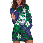 Personalised New Zealand Warriors Hoodie Dress Polynesian Tribal Pattern With Rugby Warrior Mascot Art