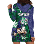 Personalised New Zealand Warriors Hoodie Dress Polynesian Tribal Pattern With Rugby Warrior Mascot Art