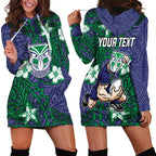 Personalised New Zealand Warriors Hoodie Dress Polynesian Tribal Pattern With Rugby Warrior Mascot Art